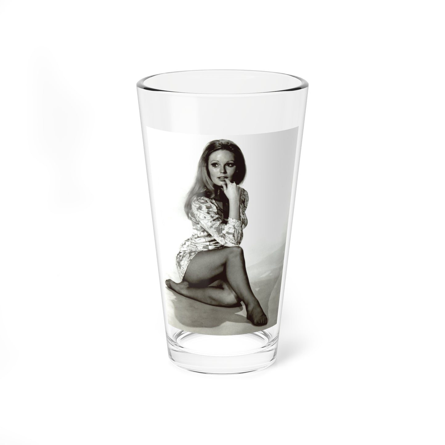 Veronica Carlson #10 - 8x10 B&W Glamour Full Body Dress & Stockings Shot #02 (Vintage Female Icon) Pint Glass 16oz-16oz-Go Mug Yourself