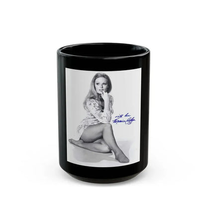 Veronica Carlson #10 - 8x10 B&W Glamour Full Body Dress & Stockings Shot #021 (Vintage Female Icon) Black Coffee Mug 15oz - Go Mug Yourself