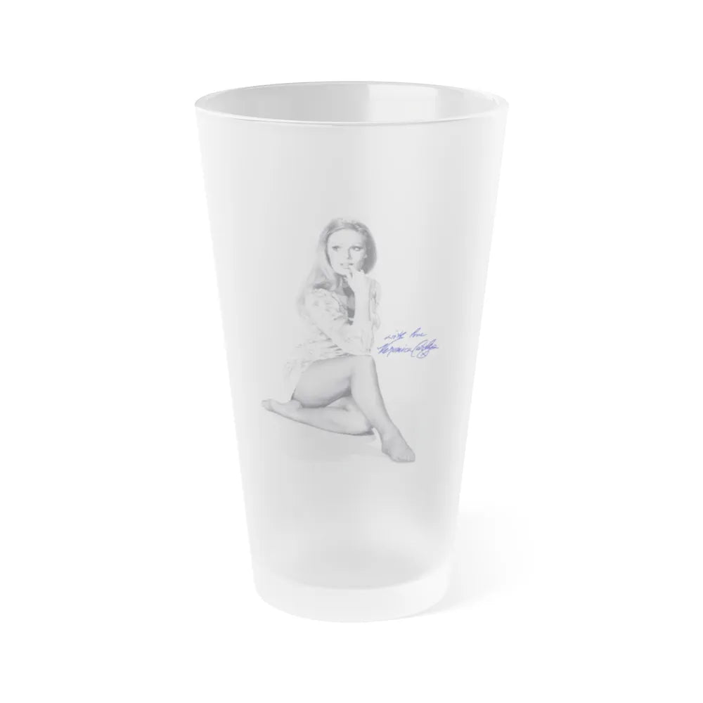 Veronica Carlson #10 - 8x10 B&W Glamour Full Body Dress & Stockings Shot #021 (Vintage Female Icon) Frosted Pint Glass 16oz-16oz-Frosted-Go Mug Yourself