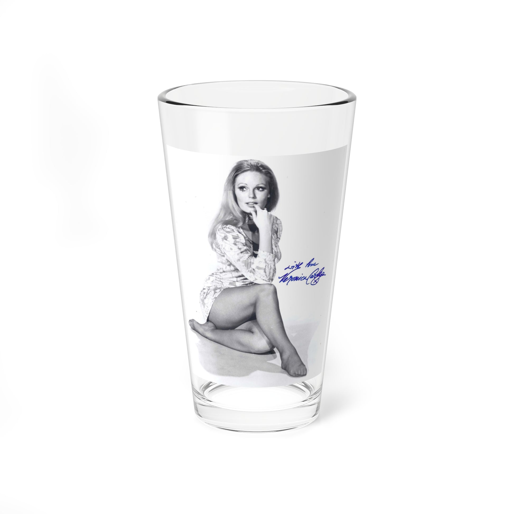 Veronica Carlson #10 - 8x10 B&W Glamour Full Body Dress & Stockings Shot #021 (Vintage Female Icon) Pint Glass 16oz-16oz-Go Mug Yourself