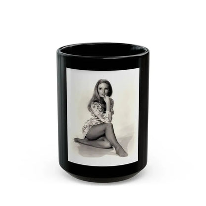 Veronica Carlson #10 - 8x10 B&W Glamour Full Body Dress & Stockings Shot #022 (Vintage Female Icon) Black Coffee Mug 15oz - Go Mug Yourself