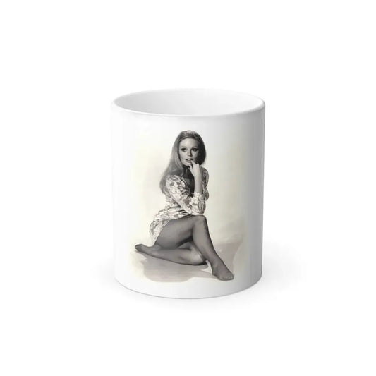 Veronica Carlson #10 - 8x10 B&W Glamour Full Body Dress & Stockings Shot #022 (Vintage Female Icon) Color Changing Mug 11oz 11oz - Go Mug Yourself