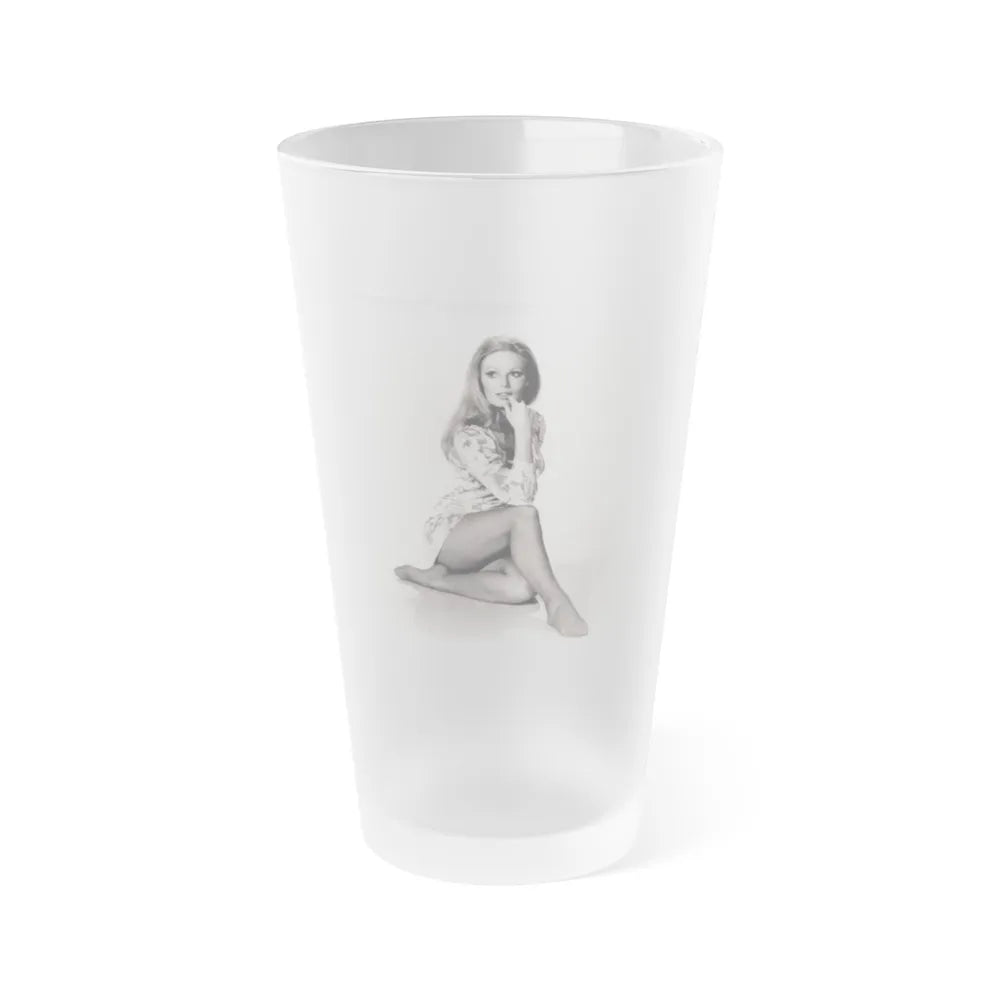 Veronica Carlson #10 - 8x10 B&W Glamour Full Body Dress & Stockings Shot #022 (Vintage Female Icon) Frosted Pint Glass 16oz-16oz-Frosted-Go Mug Yourself