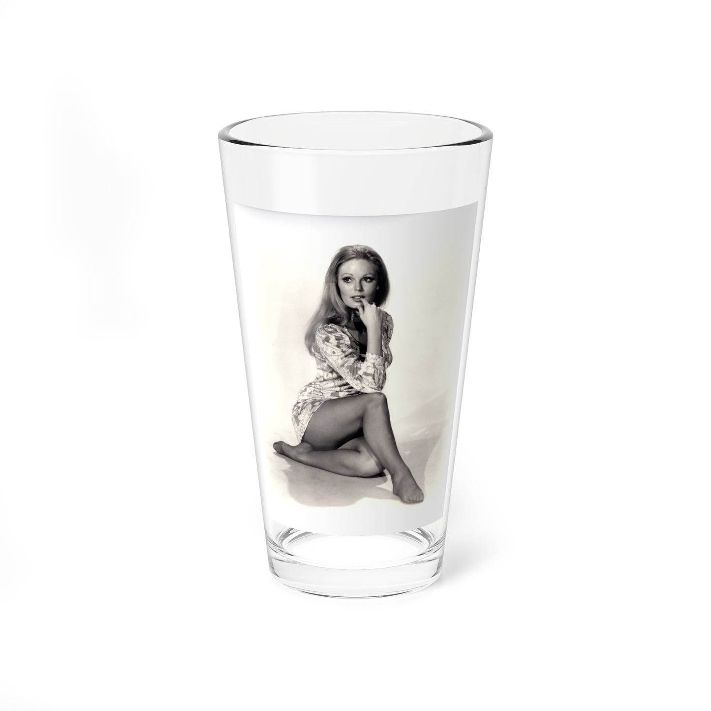 Veronica Carlson #10 - 8x10 B&W Glamour Full Body Dress & Stockings Shot #022 (Vintage Female Icon) Pint Glass 16oz-16oz-Go Mug Yourself