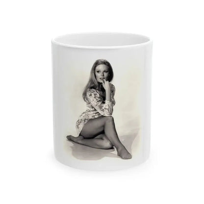 Veronica Carlson #10 - 8x10 B&W Glamour Full Body Dress & Stockings Shot #022 (Vintage Female Icon) White Coffee Mug 11oz - Go Mug Yourself