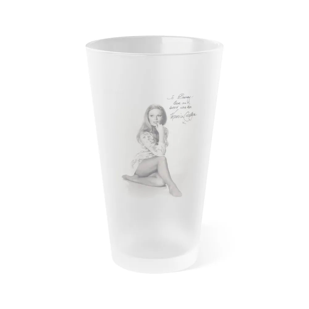 Veronica Carlson #10 - 8x10 B&W Glamour Full Body Dress & Stockings Shot #023 (Vintage Female Icon) Frosted Pint Glass 16oz-16oz-Frosted-Go Mug Yourself