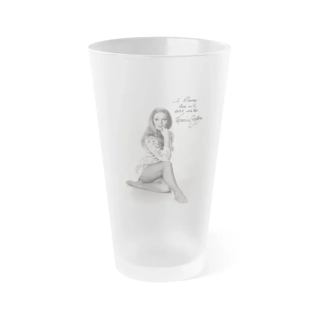 Veronica Carlson #10 - 8x10 B&W Glamour Full Body Dress & Stockings Shot #023 (Vintage Female Icon) Frosted Pint Glass 16oz 16oz Frosted - Go Mug Yourself