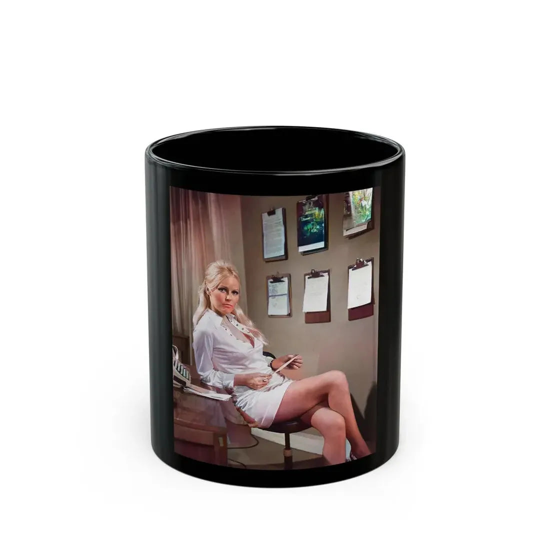 Veronica Carlson #123 (Vintage Female Icon) Black Coffee Mug 11oz - Go Mug Yourself