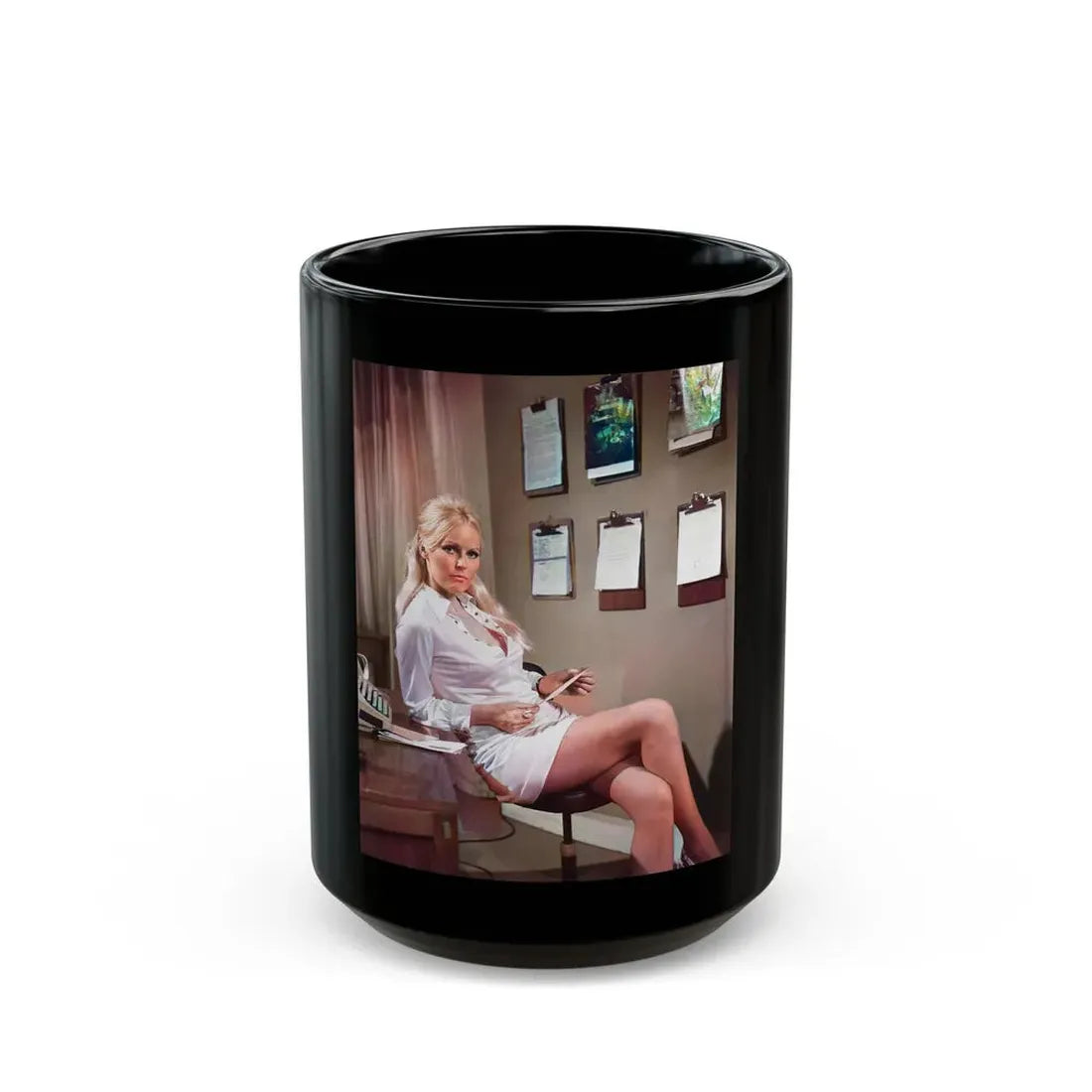 Veronica Carlson #123 (Vintage Female Icon) Black Coffee Mug 15oz - Go Mug Yourself