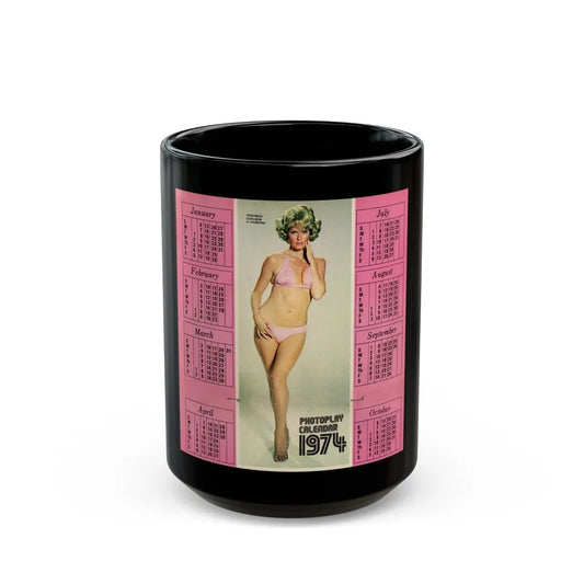 Veronica Carlson #132 - Vintage 17x11 Color Pink Bikini Full Body Cheesecake Photoplay Centerfold Magazine Calender 1974 (Vintage Female Icon) Black Coffee Mug-15oz-Go Mug Yourself