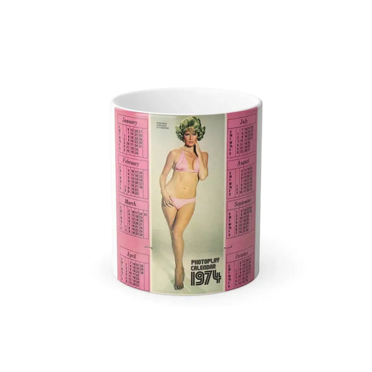 Veronica Carlson #132 - Vintage 17x11 Color Pink Bikini Full Body Cheesecake Photoplay Centerfold Magazine Calender 1974 (Vintage Female Icon) Color Changing Mug 11oz Default Title 11oz - Go Mug Yourself