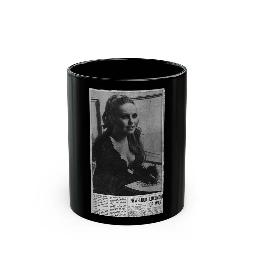 Veronica Carlson #134 (Vintage Female Icon) Black Coffee Mug-11oz-Go Mug Yourself