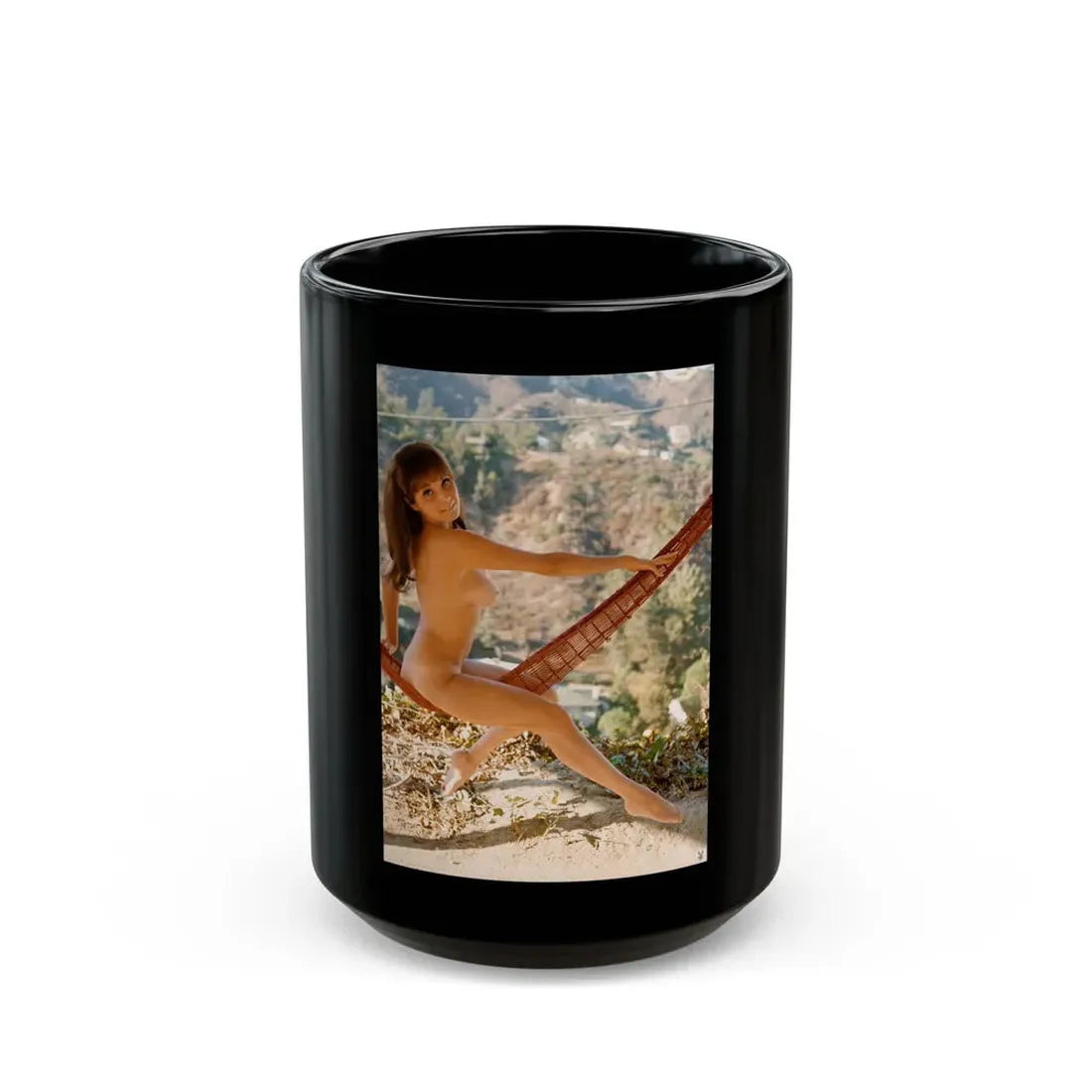Victoria Vetri #131 - Topless (Vintage Female Icon) Black Coffee Mug 15oz - Go Mug Yourself
