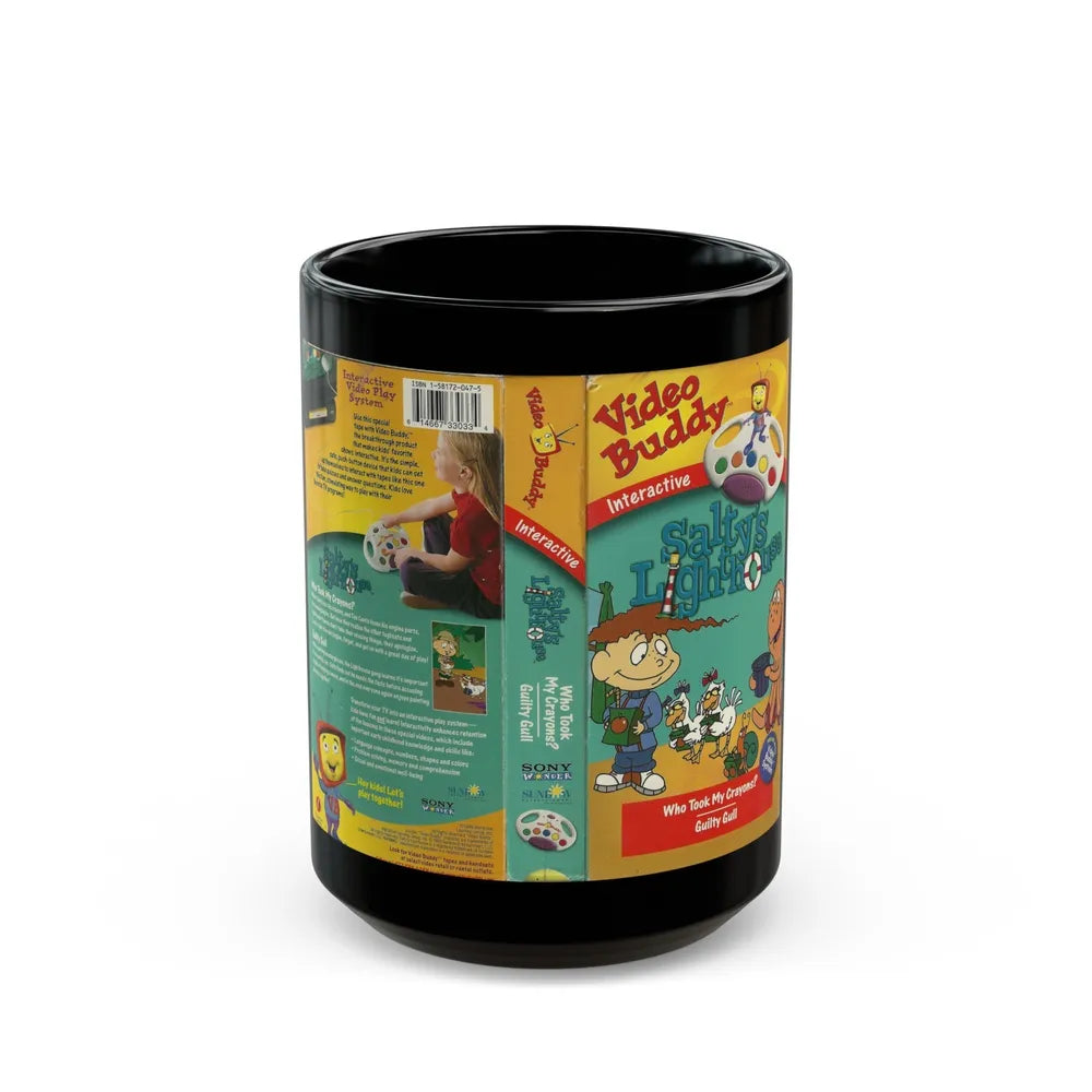 VIDEO BUDDY INTERACTIVE SALTYS LIGHTHOUSE (VHS COVER) - Black Coffee Mug-15oz-Go Mug Yourself