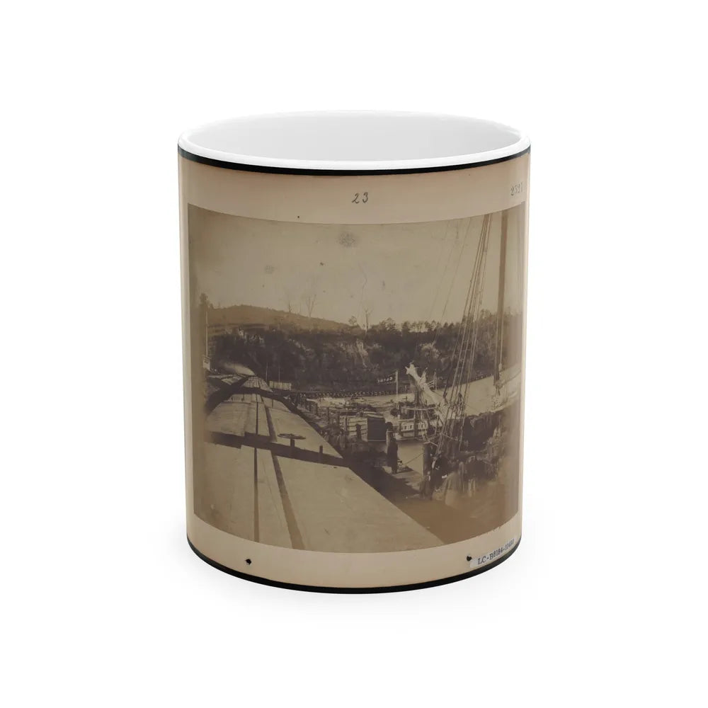 View From The Top Of A Car On The Extreme End Of The Burnside Wharf Looking Towards Shore (U.S. Civil War) White Coffee Mug-11oz-Go Mug Yourself