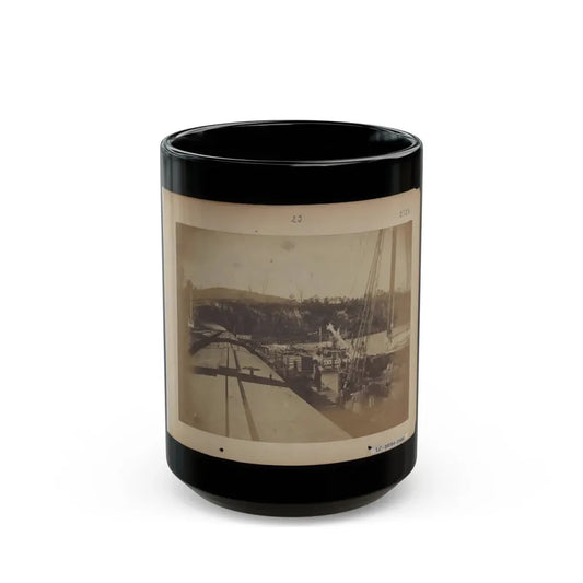 View From The Top Of A Car On The Extreme End Of The Burnside Wharf Looking Towards Shore (U.S. Civil War) Black Coffee Mug 15oz - Go Mug Yourself