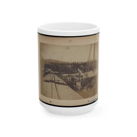 View From The Top Of A Car On The Extreme End Of The Burnside Wharf Looking Towards Shore (U.S. Civil War) White Coffee Mug 15oz - Go Mug Yourself