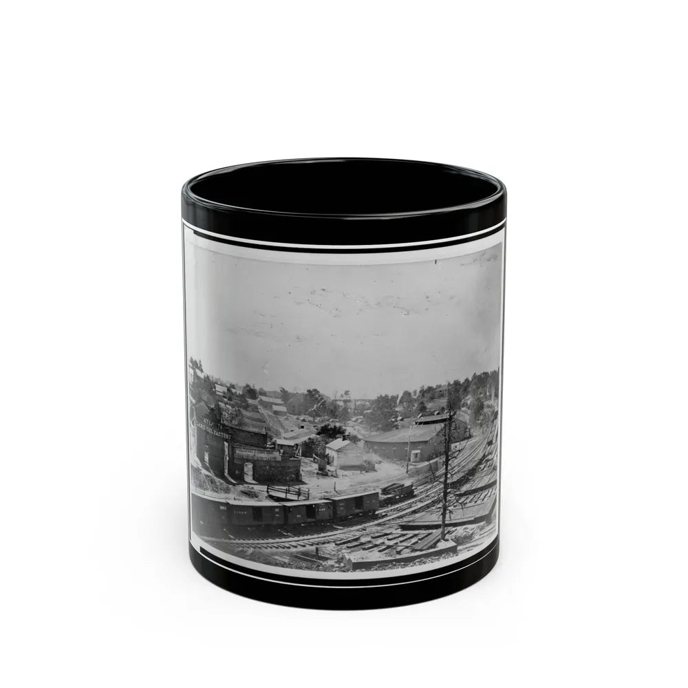 View Of Atlanta, Georgia, With Railroad Cars In Left Foreground (U.S. Civil War) Black Coffee Mug-11oz-Go Mug Yourself