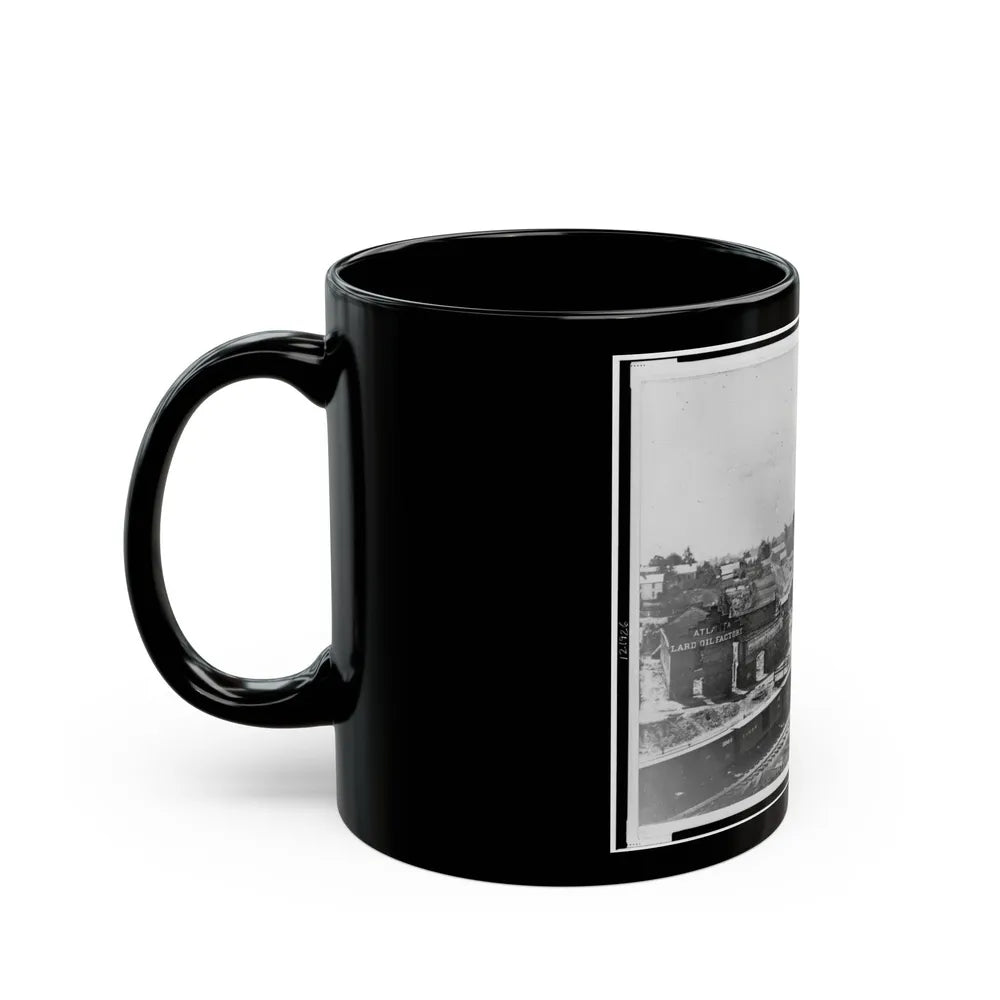 View Of Atlanta, Georgia, With Railroad Cars In Left Foreground (U.S. Civil War) Black Coffee Mug-Go Mug Yourself