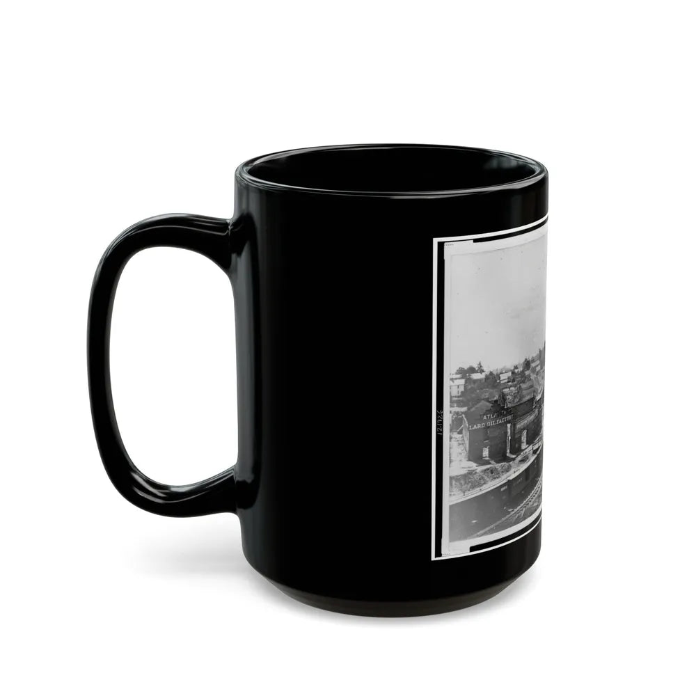 View Of Atlanta, Georgia, With Railroad Cars In Left Foreground (U.S. Civil War) Black Coffee Mug-Go Mug Yourself