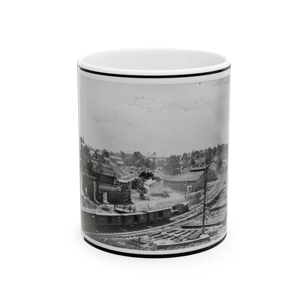 View Of Atlanta, Georgia, With Railroad Cars In Left Foreground (U.S. Civil War) White Coffee Mug-11oz-Go Mug Yourself