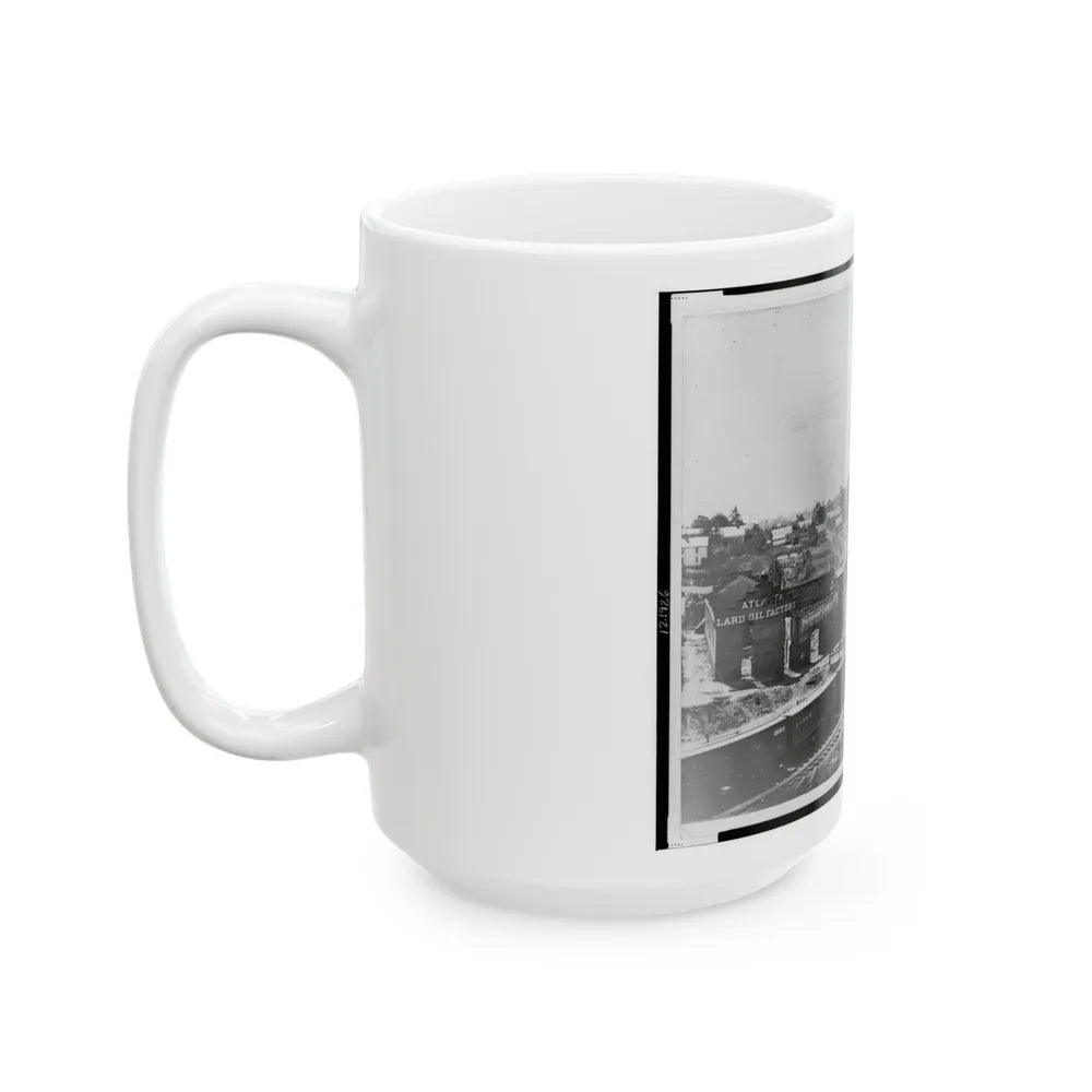 View Of Atlanta, Georgia, With Railroad Cars In Left Foreground (U.S. Civil War) White Coffee Mug-Go Mug Yourself