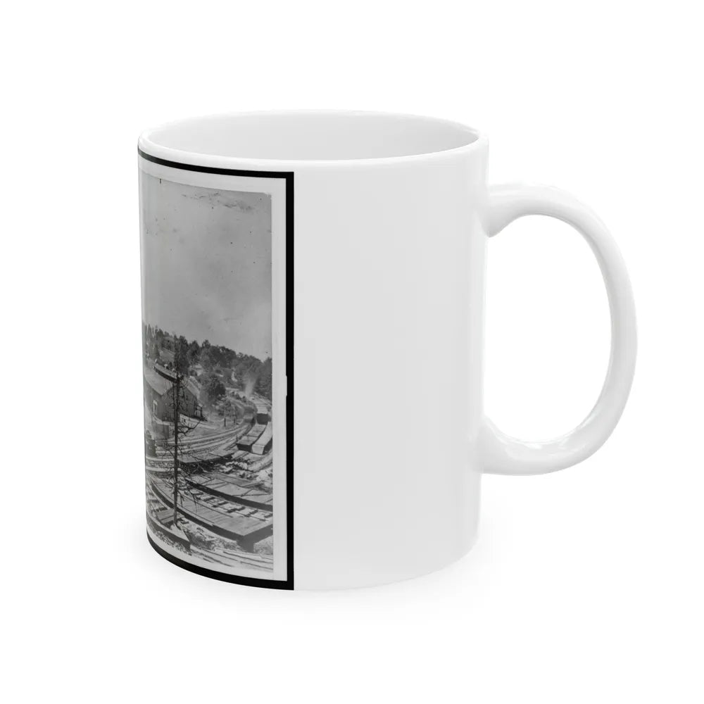 View Of Atlanta, Georgia, With Railroad Cars In Left Foreground (U.S. Civil War) White Coffee Mug-Go Mug Yourself