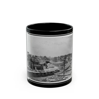 View Of Atlanta, Georgia, With Railroad Cars In Left Foreground (U.S. Civil War) Black Coffee Mug 11oz - Go Mug Yourself