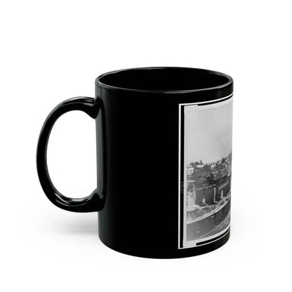 View Of Atlanta, Georgia, With Railroad Cars In Left Foreground (U.S. Civil War) Black Coffee Mug - Go Mug Yourself
