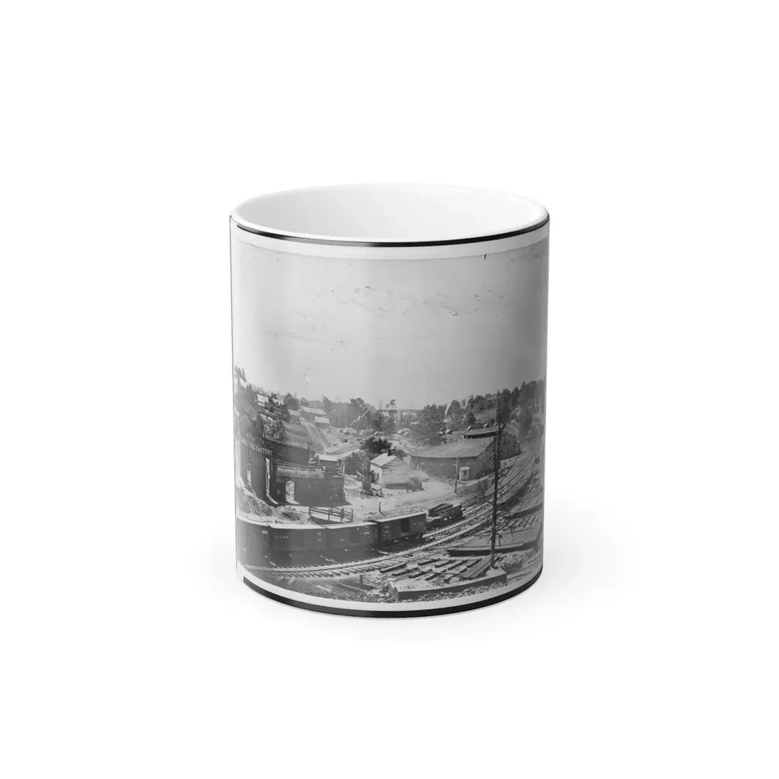 View of Atlanta, Georgia, With Railroad Cars in Left Foreground (U.S. Civil War) Color Changing Coffee Mug 11oz Default Title 11oz - Go Mug Yourself