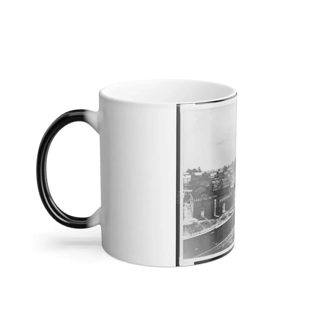 View of Atlanta, Georgia, With Railroad Cars in Left Foreground (U.S. Civil War) Color Changing Coffee Mug 11oz - Go Mug Yourself