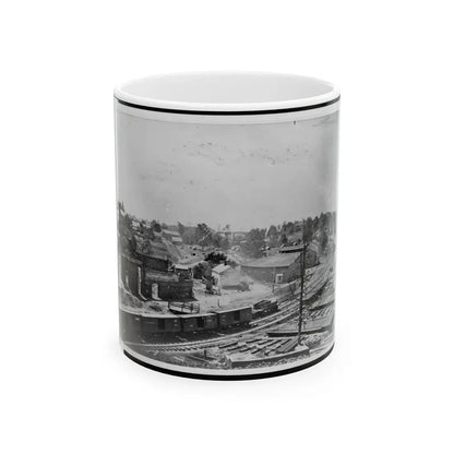 View Of Atlanta, Georgia, With Railroad Cars In Left Foreground (U.S. Civil War) White Coffee Mug 11oz - Go Mug Yourself