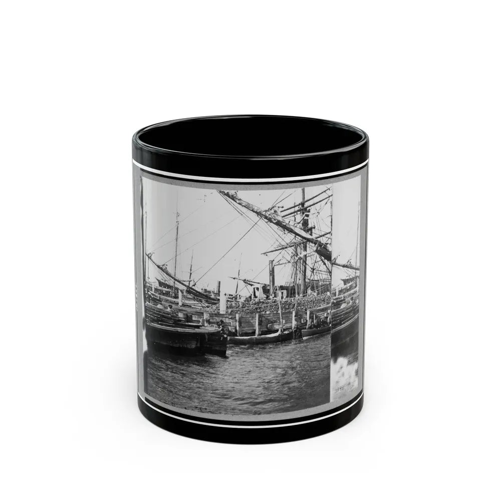 View Of Boats And Ships At Wharf, Charleston, South Carolina (U.S. Civil War) Black Coffee Mug-11oz-Go Mug Yourself