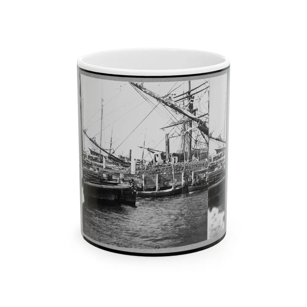 View Of Boats And Ships At Wharf, Charleston, South Carolina (U.S. Civil War) White Coffee Mug-11oz-Go Mug Yourself