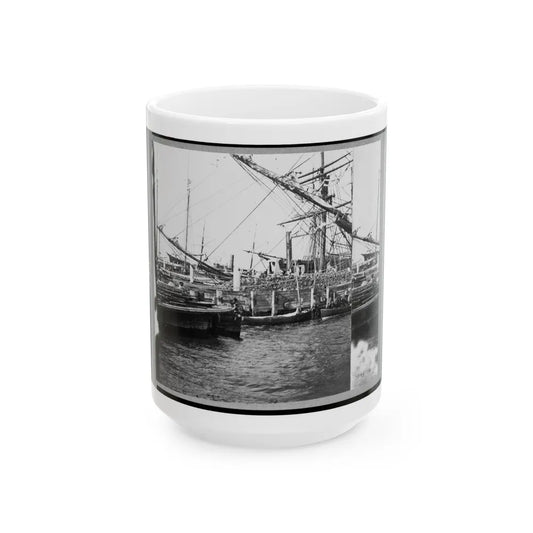 View Of Boats And Ships At Wharf, Charleston, South Carolina (U.S. Civil War) White Coffee Mug-15oz-Go Mug Yourself