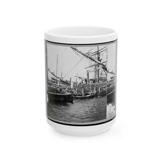 View Of Boats And Ships At Wharf, Charleston, South Carolina (U.S. Civil War) White Coffee Mug 15oz - Go Mug Yourself