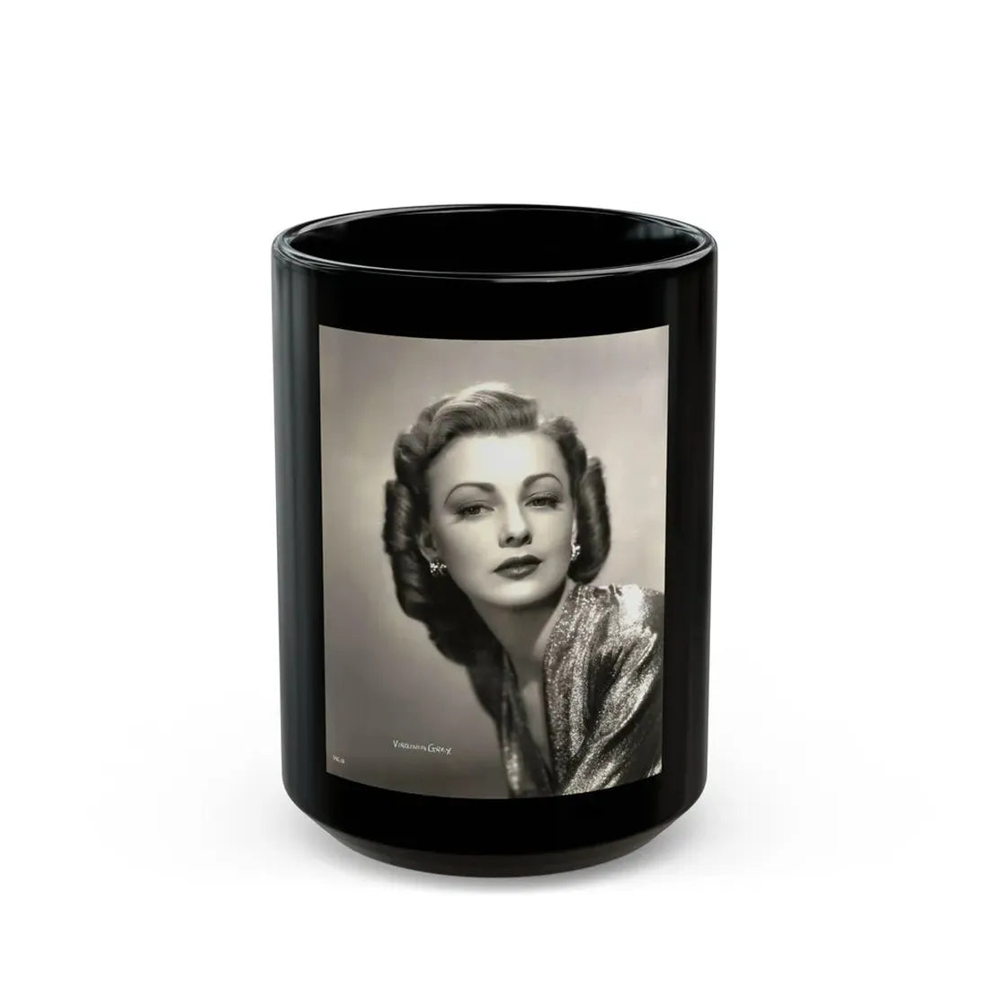 Virginia Grey #102 (Vintage Female Icon) Black Coffee Mug 15oz - Go Mug Yourself