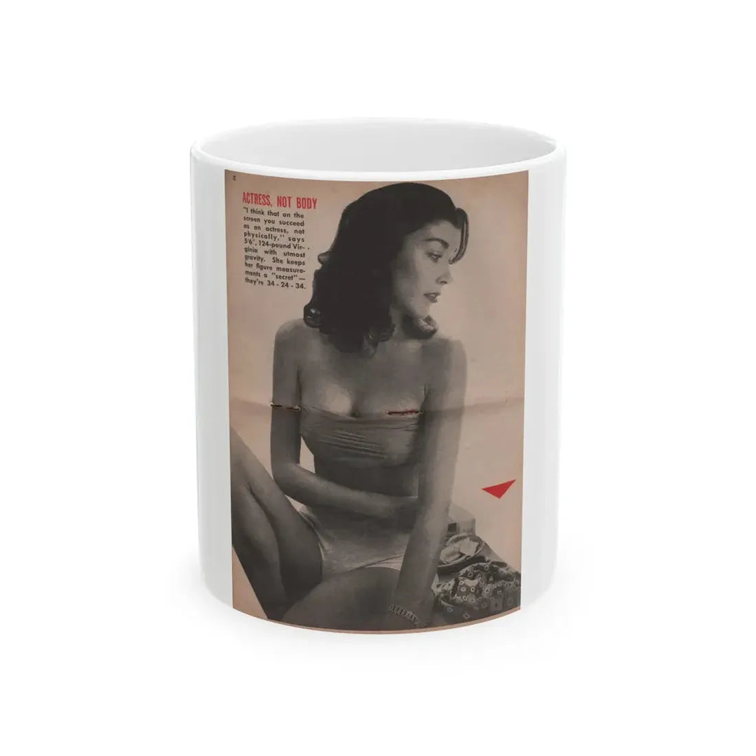 Virginia Leith #44 - People Today Pocket Mag. 2-23-55 - B&W Centerfold Photo+Caption (Vintage Female Icon) White Coffee Mug 11oz - Go Mug Yourself