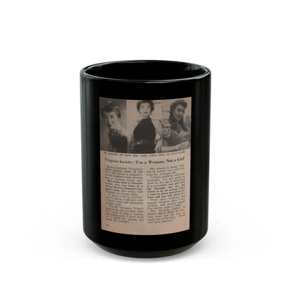 Virginia Leith #45 - People Today Pocket Mag. 2-23-55 - 3 Small B&W Photos, Caption & Article ending (Vintage Female Icon) Black Coffee Mug 15oz - Go Mug Yourself