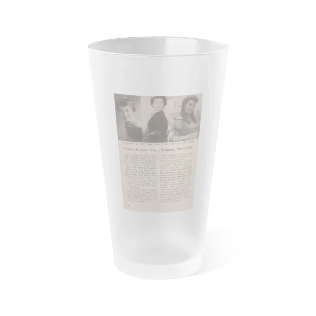 Virginia Leith #45 - People Today Pocket Mag. 2-23-55 - 3 Small B&W Photos, Caption & Article ending (Vintage Female Icon) Frosted Pint Glass 16oz 16oz Frosted - Go Mug Yourself