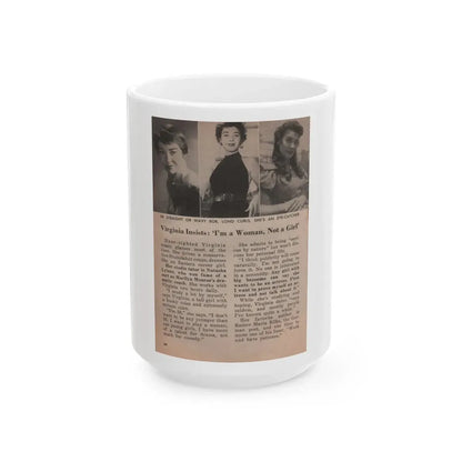 Virginia Leith #45 - People Today Pocket Mag. 2-23-55 - 3 Small B&W Photos, Caption & Article ending (Vintage Female Icon) White Coffee Mug 15oz - Go Mug Yourself