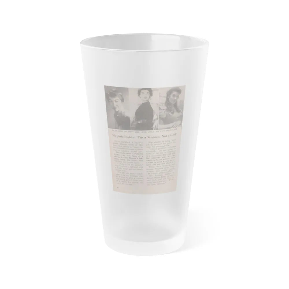 Virginia Leith #45 - People Today Pocket Mag. 2-23-55 - 3 Small B&W Photos, Caption & Article ending (Vintage Female Icon) Frosted Pint Glass 16oz-16oz-Frosted-Go Mug Yourself
