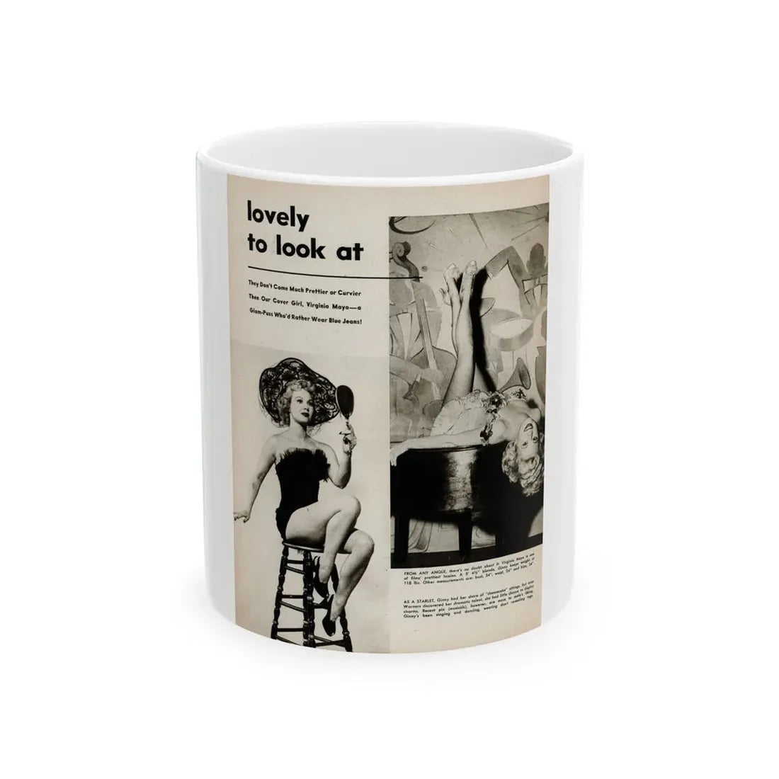 Virginia Mayo #227 - 1 Page, Medium Sized 2 B&W Photos & Captions from Movie Star Magazine Circa Late '40s (Vintage Female Icon) White Coffee Mug 11oz - Go Mug Yourself