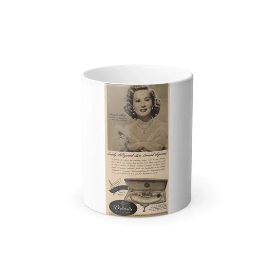 Virginia Mayo #228 - B&W Jewlrey Add with, Head & Shoulder Glamour Shot Circa between 1949-1950 (Vintage Female Icon) Color Changing Mug 11oz Default Title 11oz - Go Mug Yourself