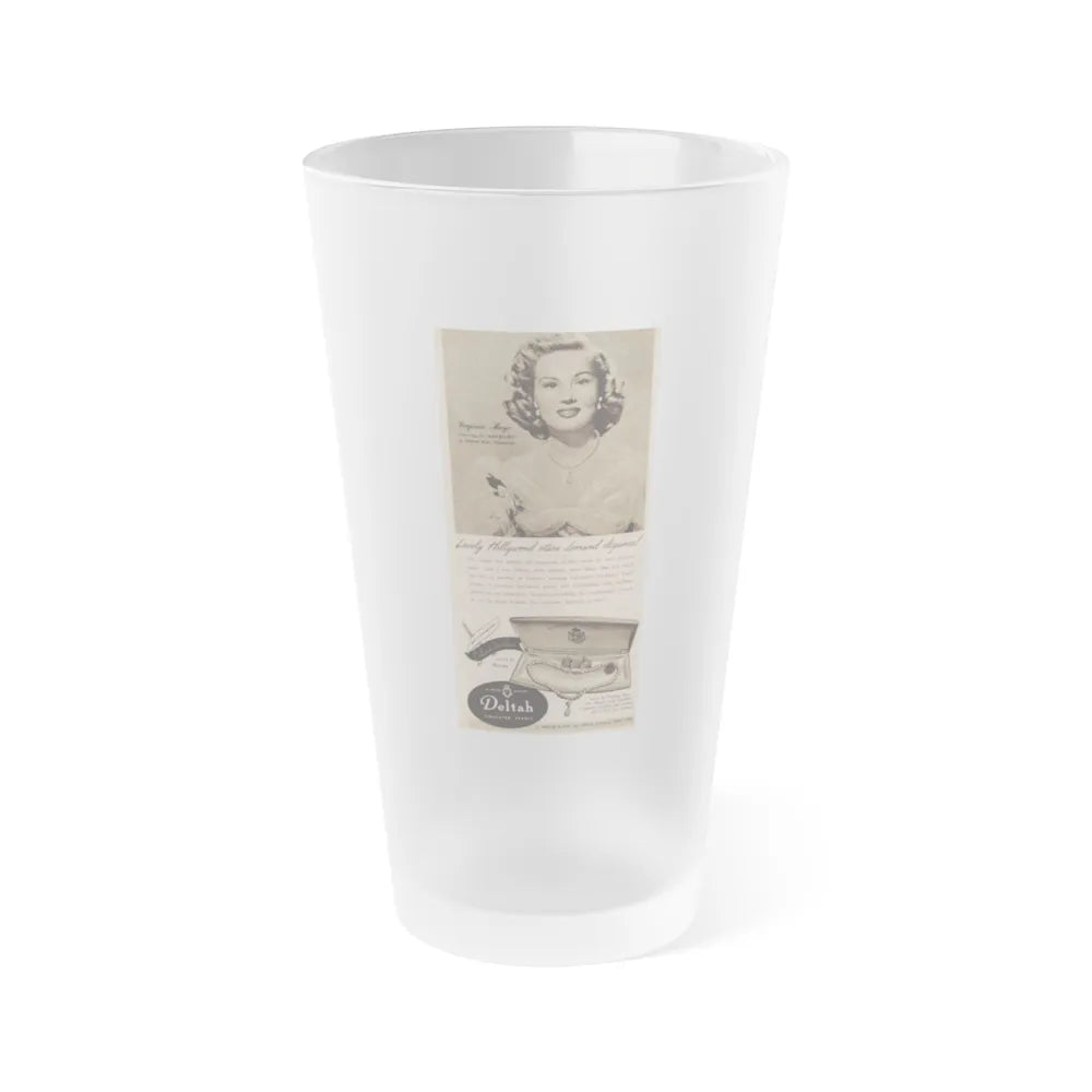 Virginia Mayo #228 - B&W Jewlrey Add with, Head & Shoulder Glamour Shot Circa between 1949-1950 (Vintage Female Icon) Frosted Pint Glass 16oz-16oz-Frosted-Go Mug Yourself