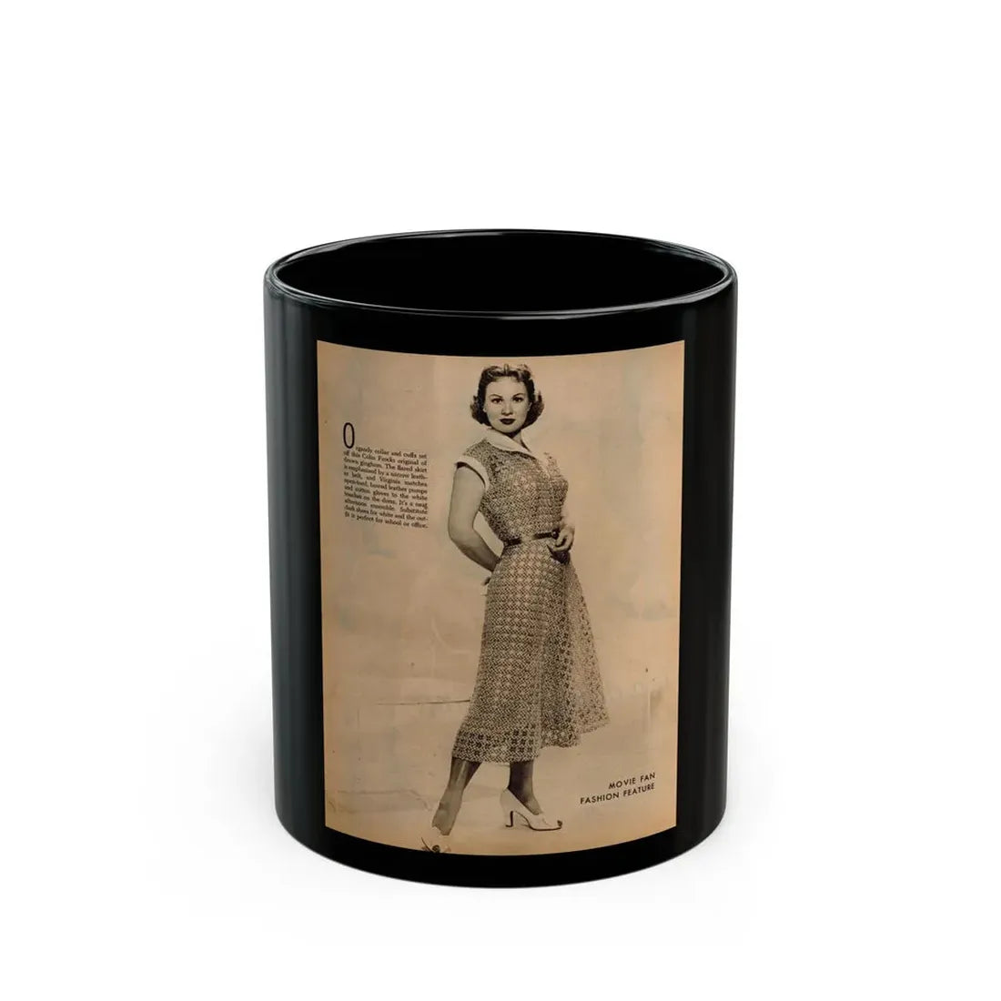 Virginia Mayo #229 - 1 Full Page Fashion Photo & Caption from Movie Fan Magazine Circa Late 40's or 50's (Vintage Female Icon) Black Coffee Mug 11oz - Go Mug Yourself