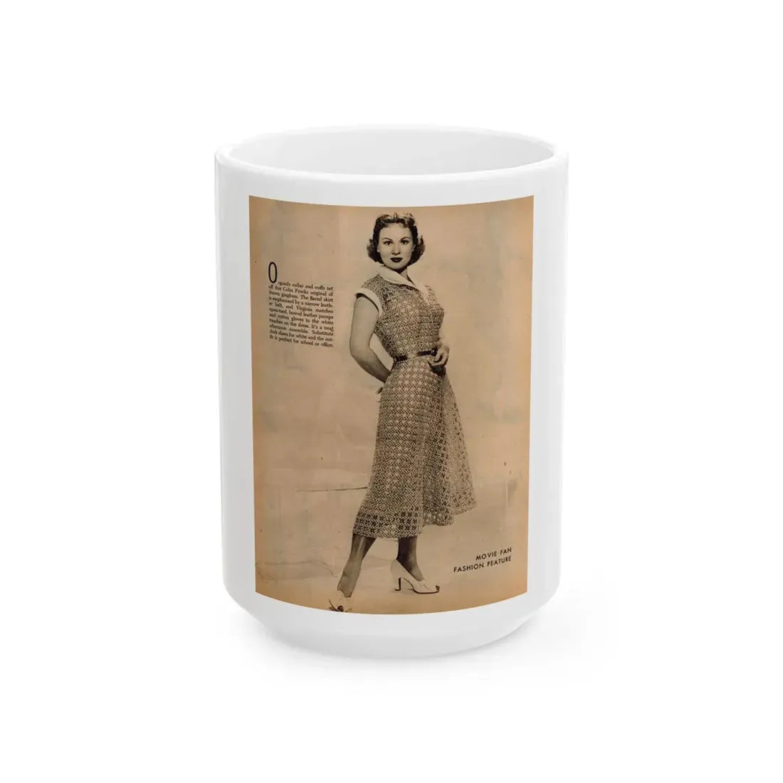 Virginia Mayo #229 - 1 Full Page Fashion Photo & Caption from Movie Fan Magazine Circa Late 40's or 50's (Vintage Female Icon) White Coffee Mug 15oz - Go Mug Yourself