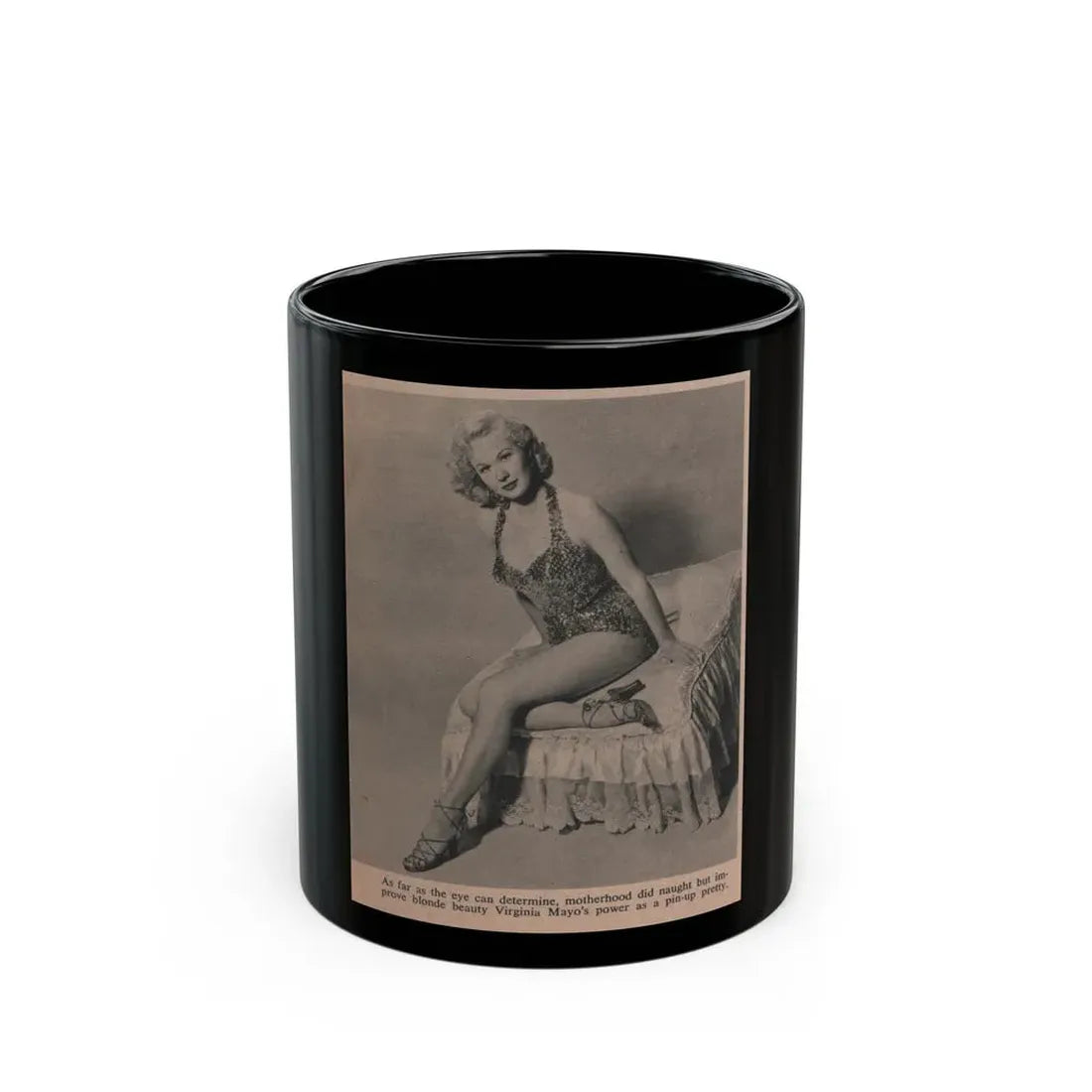Virginia Mayo #235 - 1 Small Pin-Up Photo Page Clipping Circa Late 40's or 50's (Vintage Female Icon) Black Coffee Mug 11oz - Go Mug Yourself