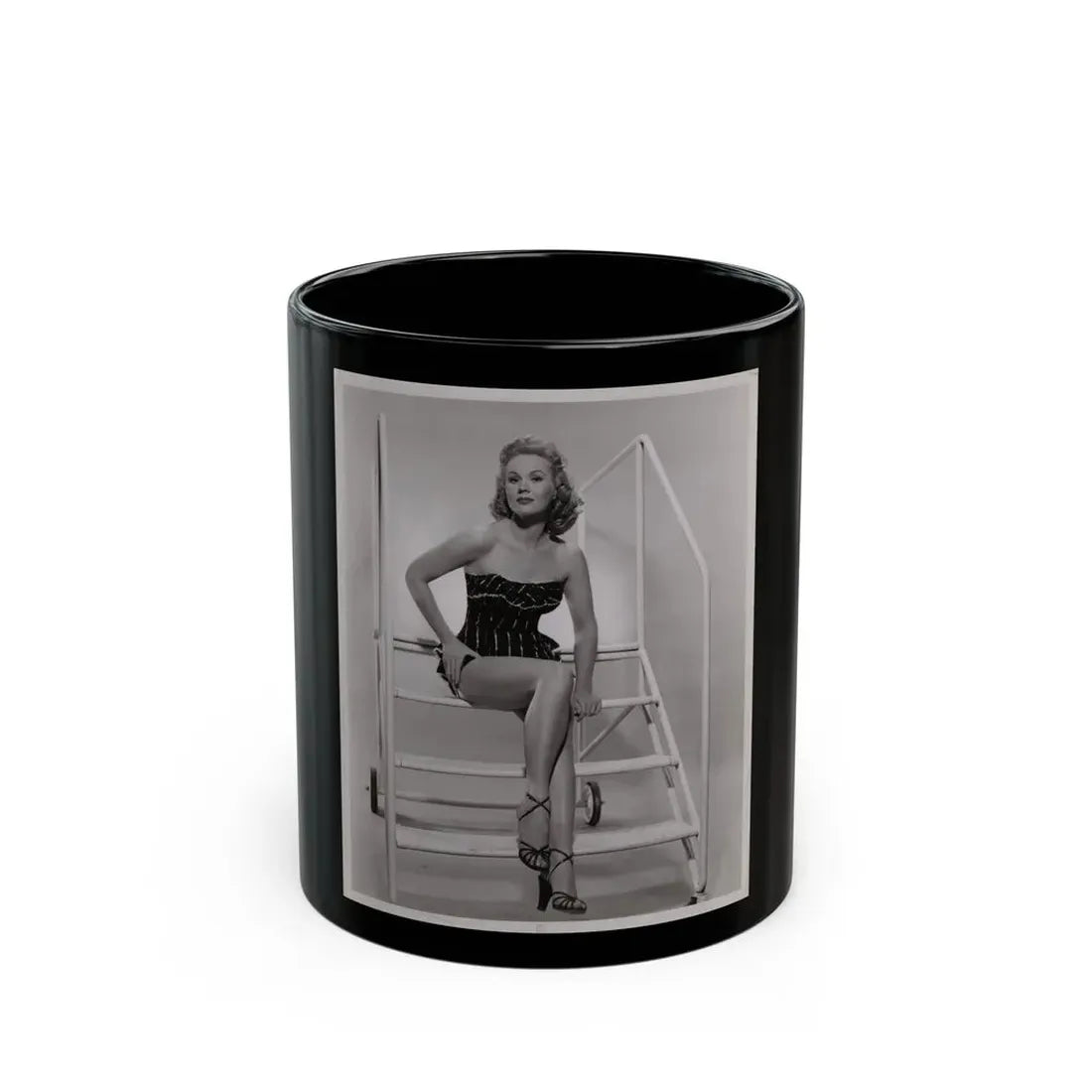 Virginia Mayo #236 - Vintage 8x10 B&W Full Body Vintage Pin-Up Photo circa 50's (Vintage Female Icon) Black Coffee Mug 11oz - Go Mug Yourself