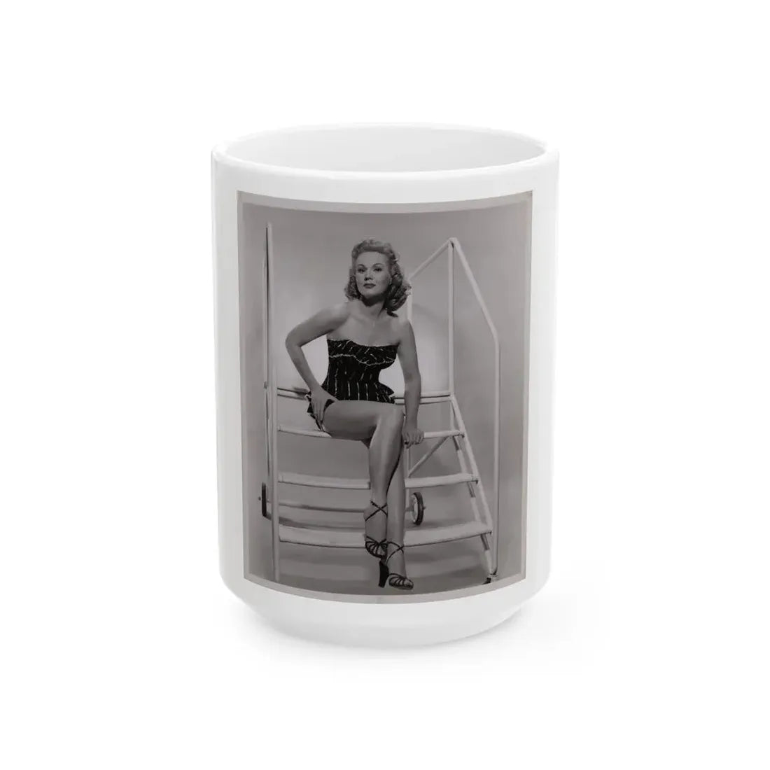 Virginia Mayo #236 - Vintage 8x10 B&W Full Body Vintage Pin-Up Photo circa 50's (Vintage Female Icon) White Coffee Mug 15oz - Go Mug Yourself